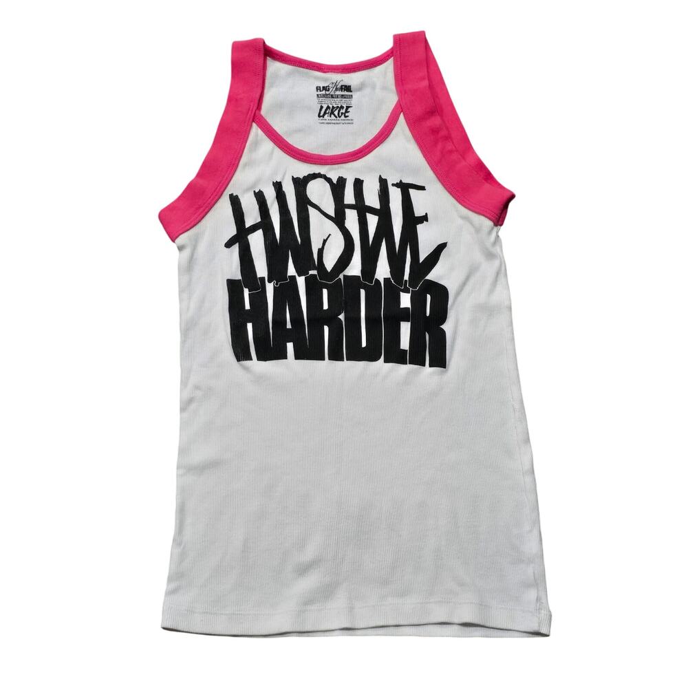 Flag Nor Fail Pink & White 'Hustle Harder' Ribbed Tank Top